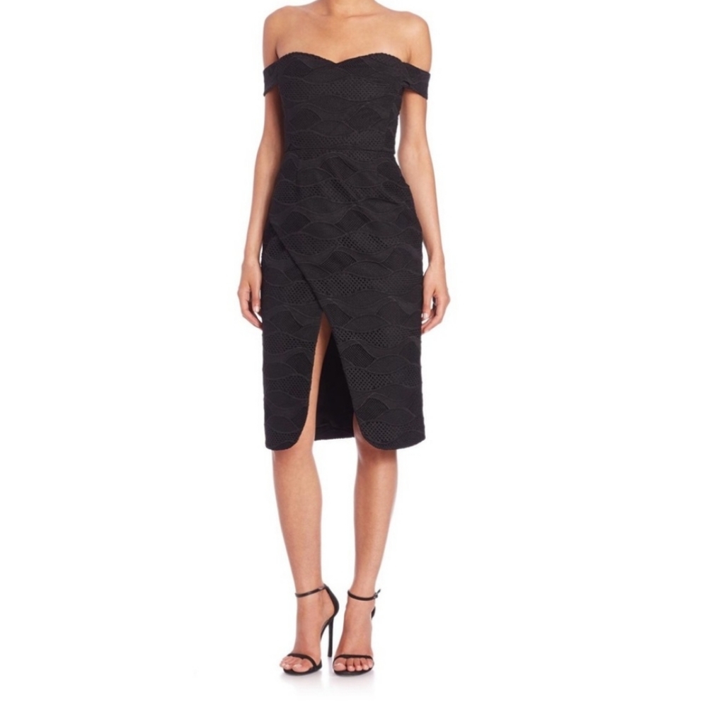 NWT Nicholas black weave lace off shoulder dress
